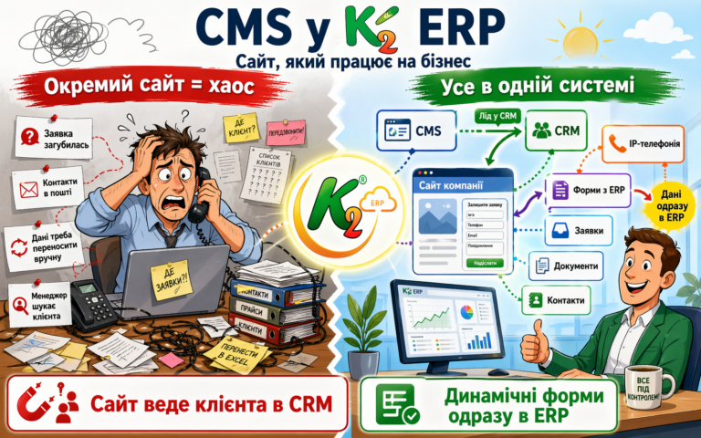 CMS у K2 ERP без vendor lock: відкритий код K2 ERP