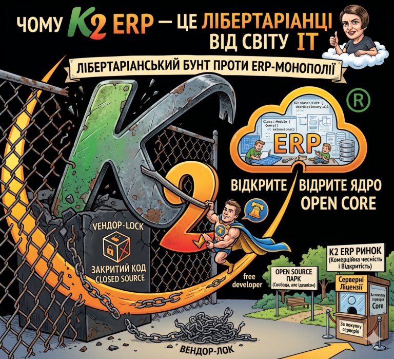 Open Source проти Відкритого коду без vendor lock: відкритий код K2 ERP