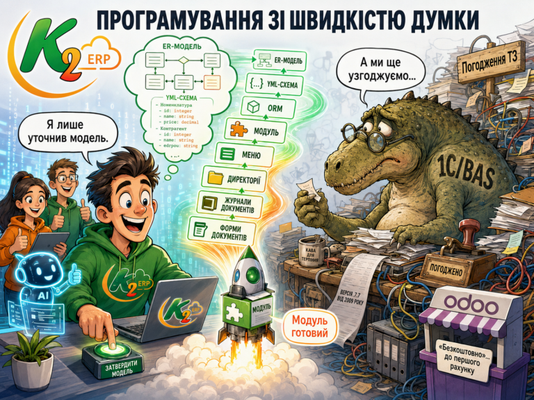Програмування зі швидкістю думки без vendor lock: відкритий код K2 ERP